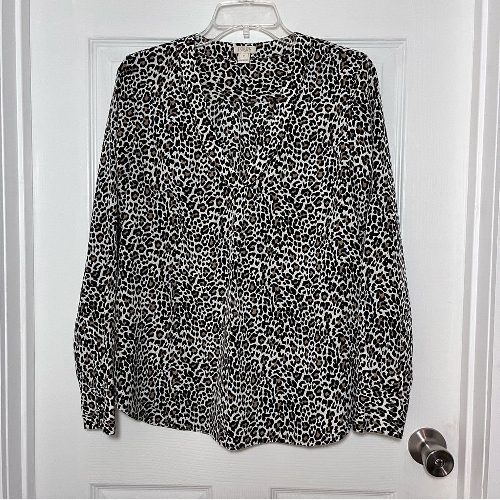 J. Crew Black and White Leopard Pull Over Blouse